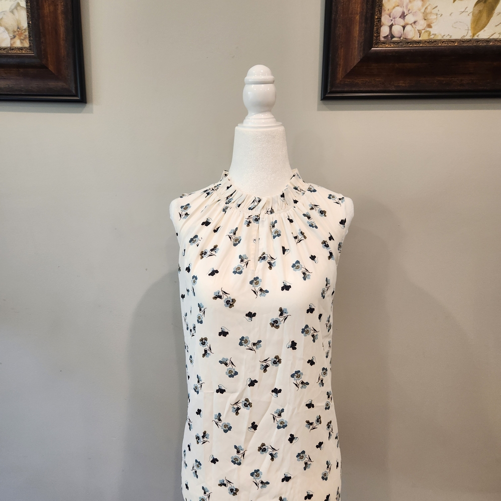 Ann Taylor Cream Floral Sleeveless Top